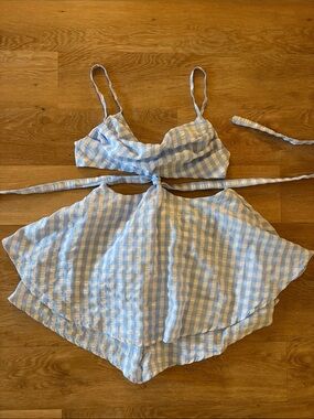 Light Blue & White Gingham Tie-Front Sundress